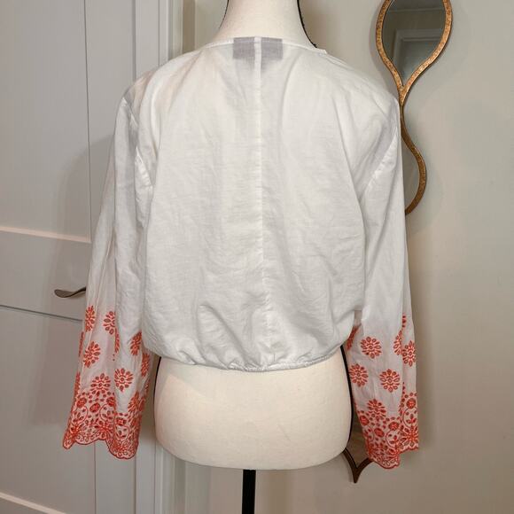 Lane Bryant Womens Shirt Tie Front Eyelet Sleeve V Neck White and Orange Size - Picture 2 of 6